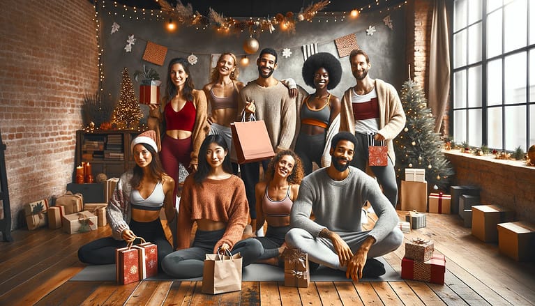 group gathered together portraying for a holiday photo