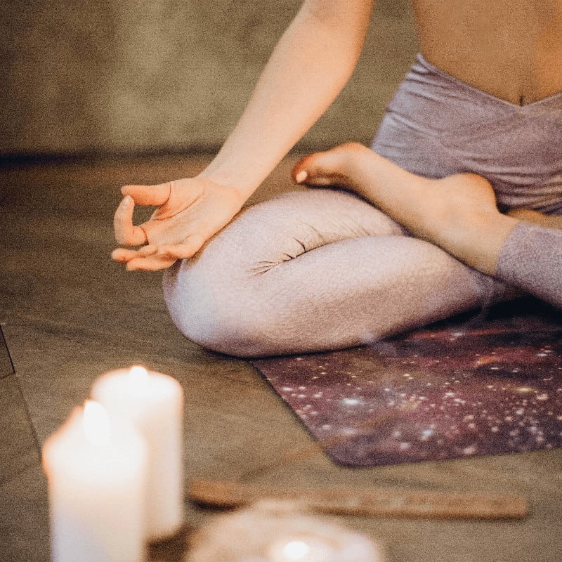 Meditating in a lotus pose is one practice shared by both yoga and Buddhism.