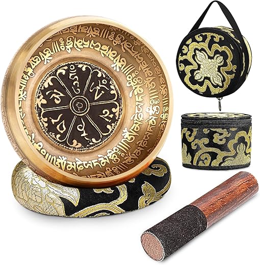 5'' Tibetan Singing Bowl Set with Mantra Carving