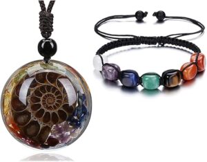 Chakra Resin Ammonite Fossil Jewelry Set