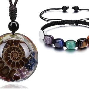 Chakra Resin Ammonite Fossil Jewelry Set