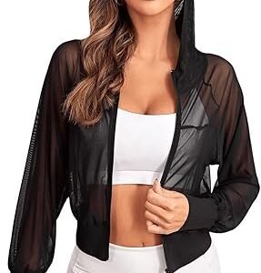 Mesh Hooded Sports Jacket Crop Top