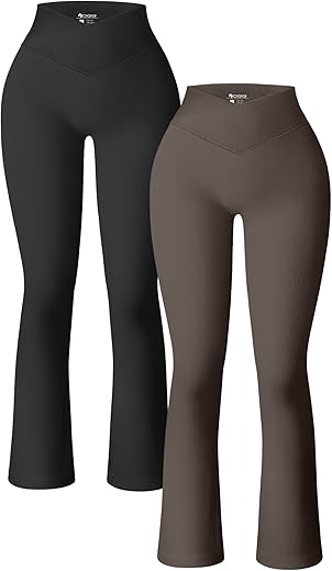 OQQ Women's Ribbed Yoga Flare Leggings