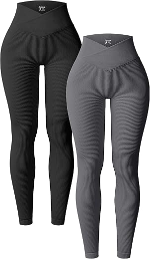 OQQ Women's Ribbed Yoga Leggings Set