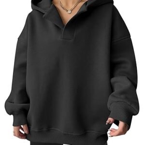 Oversized V-Neck Hoodie Sweatshirt